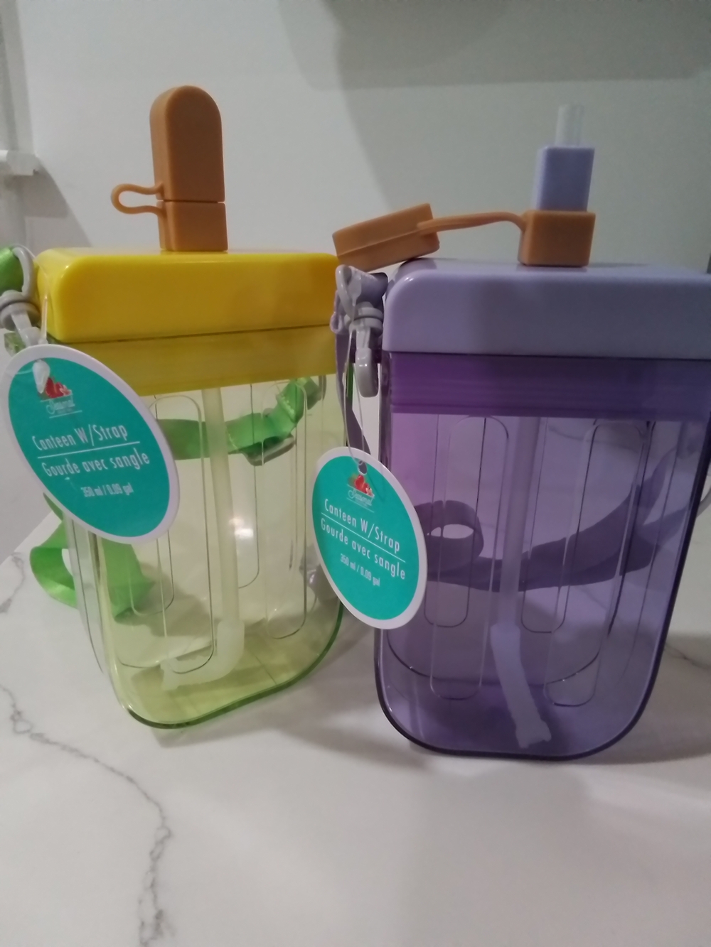 Set of 2 Popicle Shape Clear Plastic Canteens with Straps